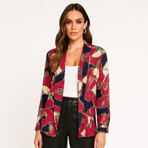 Vintage Rope Navy Fuchsia Royal Print Cardigan Blouse – Unique Top